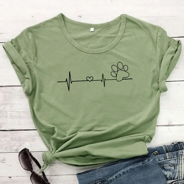 White T-Shirt with ECG Dog Claw Design