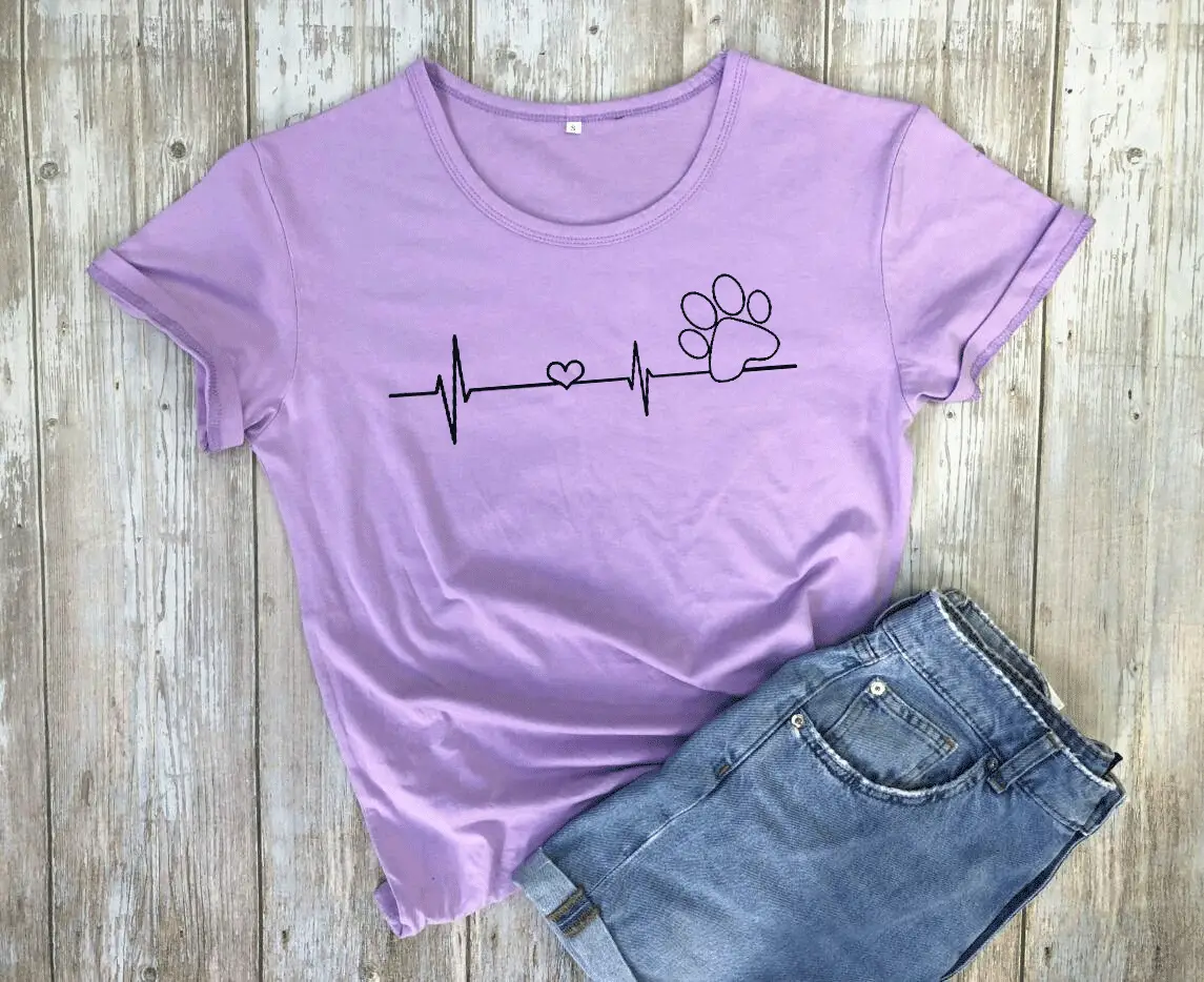 White T-Shirt with ECG Dog Claw Design