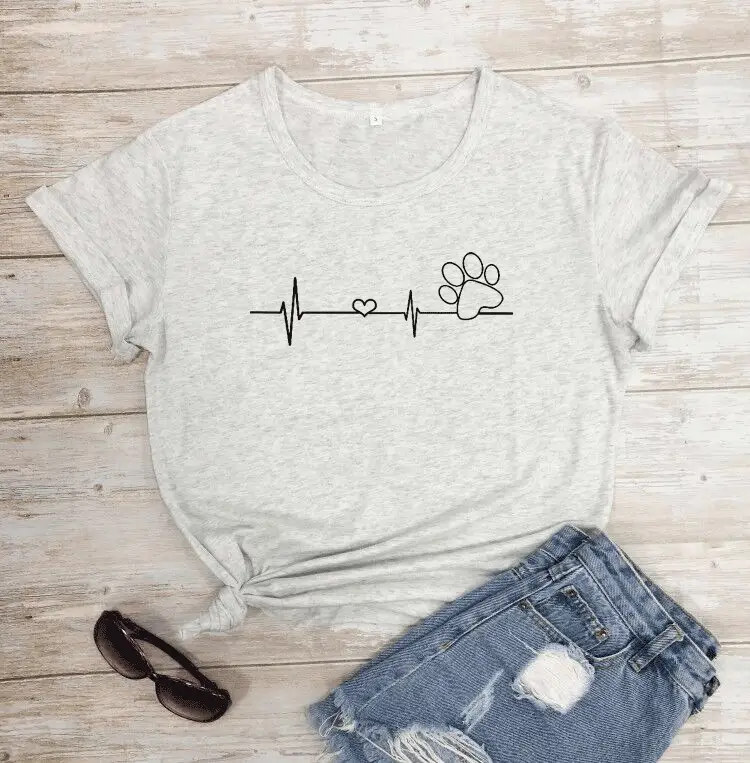 White T-Shirt with ECG Dog Claw Design
