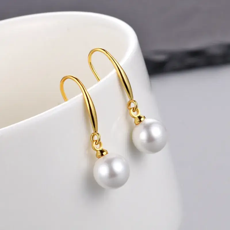 Gold Pearl Dangle Earrings for Women - Image 2
