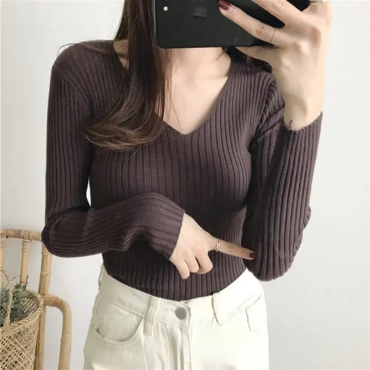 Women V-Neck Knitted V-Pullover Slim Fit - Image 14