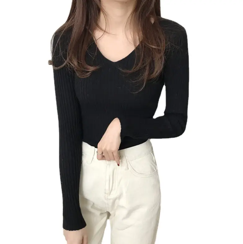 Women V-Neck Knitted V-Pullover Slim Fit - Image 17