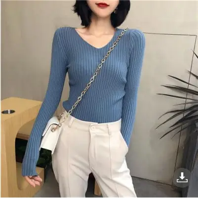 Women V-Neck Knitted V-Pullover Slim Fit - Image 11