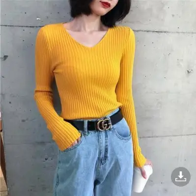 Women V-Neck Knitted V-Pullover Slim Fit - Image 3