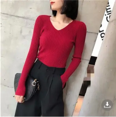 Women V-Neck Knitted V-Pullover Slim Fit - Image 4