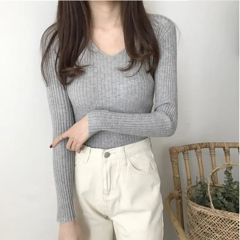 Women V-Neck Knitted V-Pullover Slim Fit - Image 5