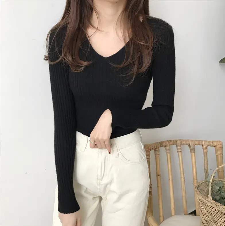 Women V-Neck Knitted V-Pullover Slim Fit - Image 6