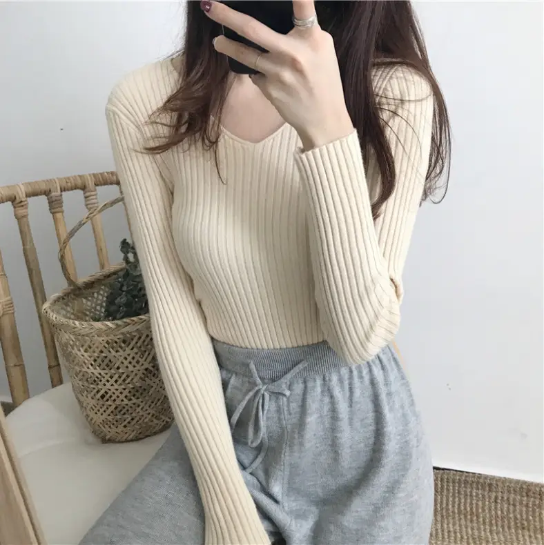 Women V-Neck Knitted V-Pullover Slim Fit - Image 7