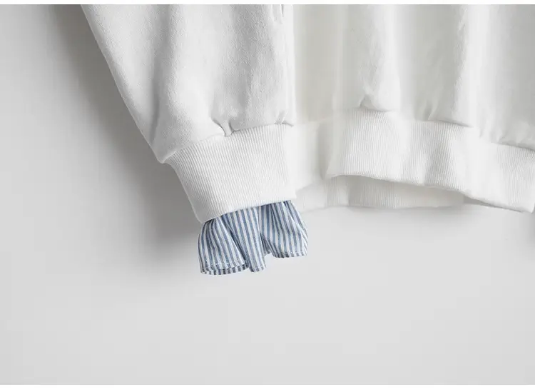 Women Loose Long Sleeve Sweater White Striped Patchwork Coat Top — feature 13