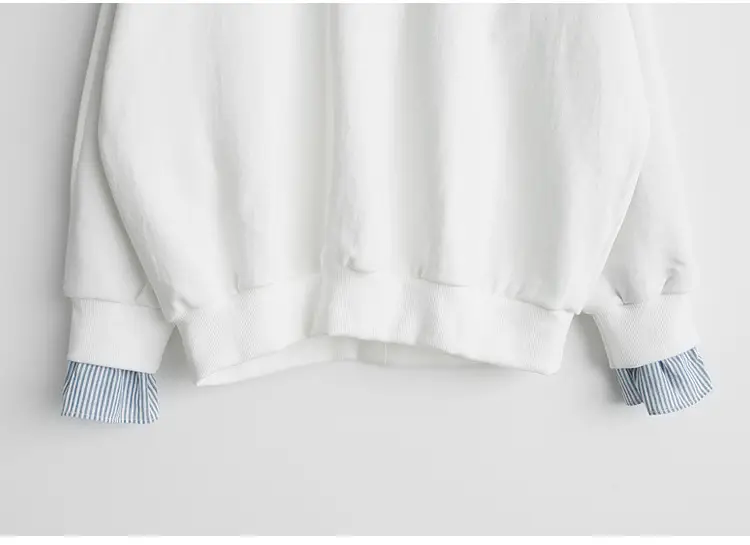 Women Loose Long Sleeve Sweater White Striped Patchwork Coat Top — feature 14