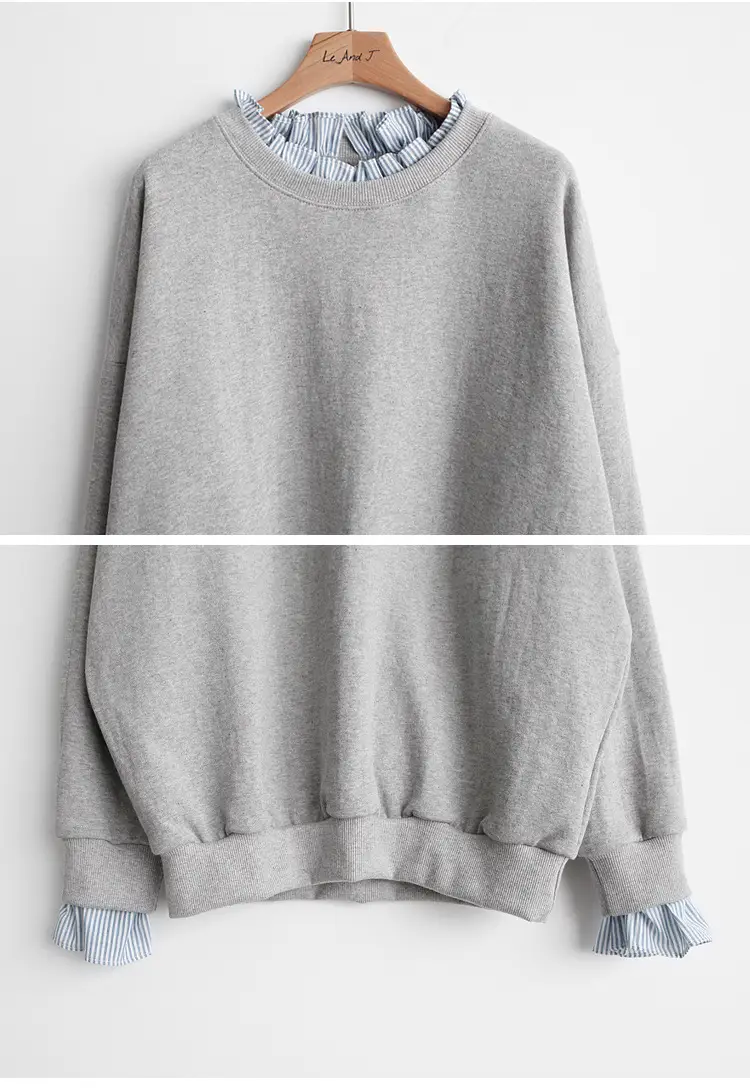 Women Loose Long Sleeve Sweater White Striped Patchwork Coat Top — feature 15