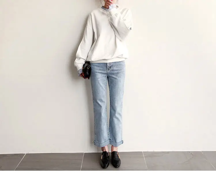 Women Loose Long Sleeve Sweater White Striped Patchwork Coat Top — feature 7
