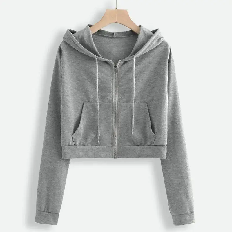 Women Grey Fleece Hoodie with Zip Front