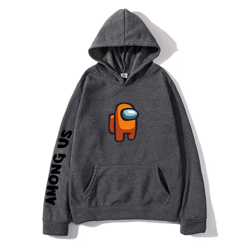 Among Us Printed Hoodie Grey Long Sleeve Winter Hooded Sweatshirt - Image 2