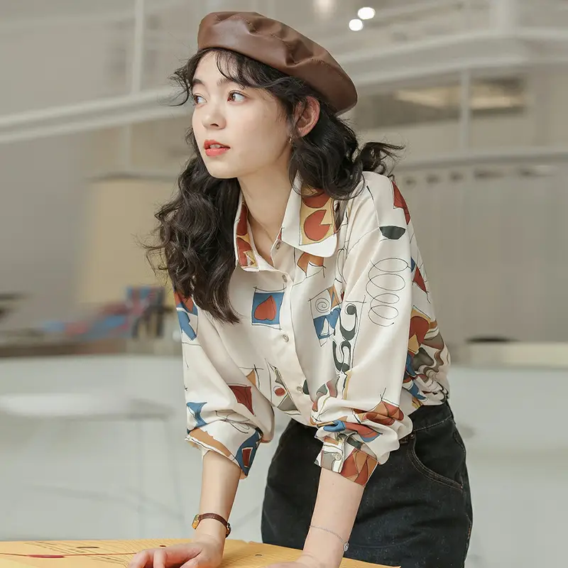 Women Retro Printed Loose Long Sleeve Shirt 2022 - Image 2
