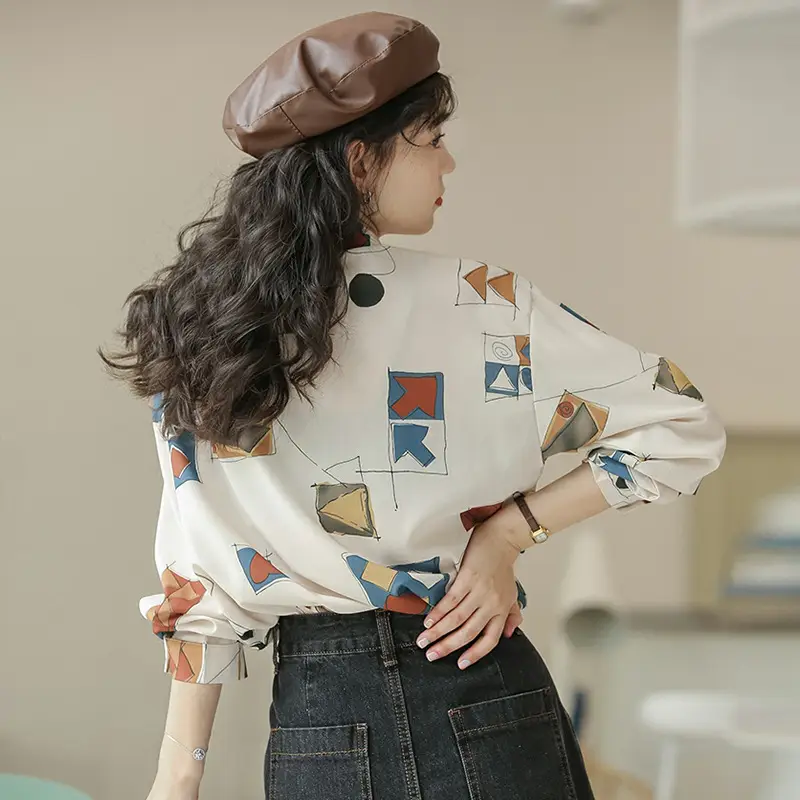 Women Retro Printed Loose Long Sleeve Shirt 2022 - Image 4