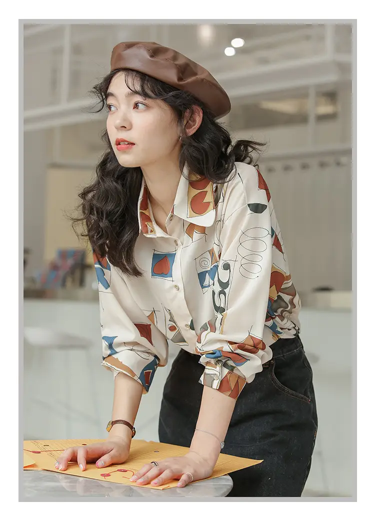 Women Retro Printed Loose Long Sleeve Shirt 2022 — feature 1