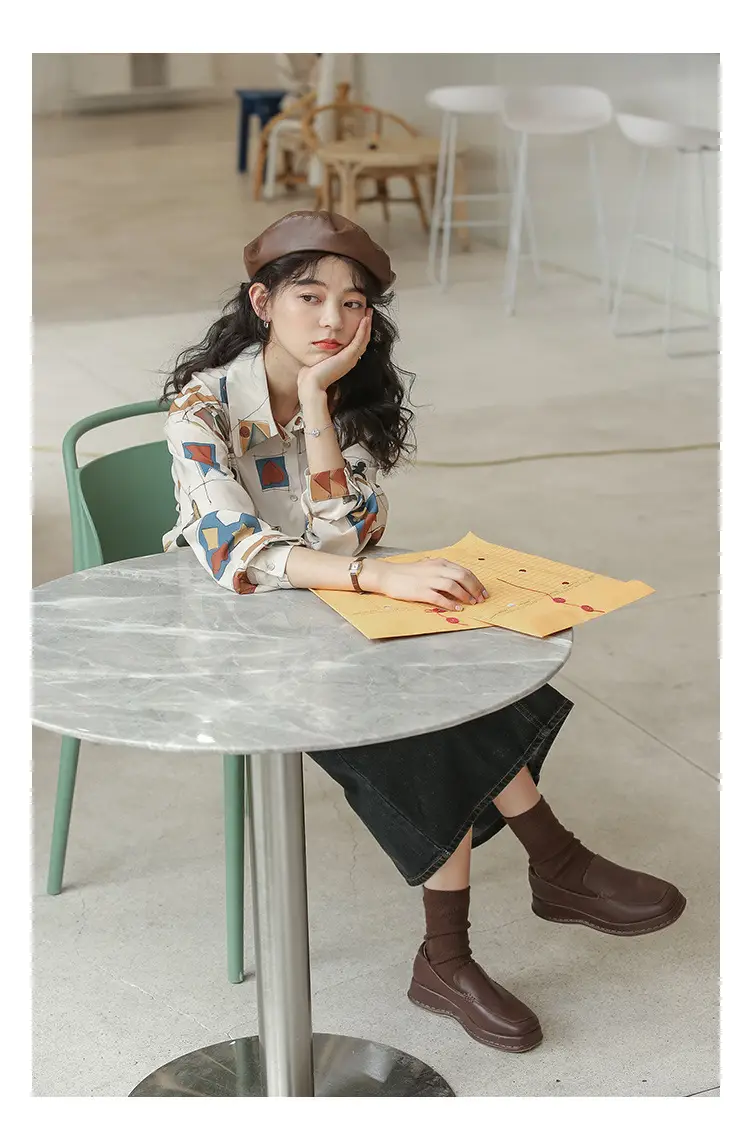 Women Retro Printed Loose Long Sleeve Shirt 2022 — feature 12