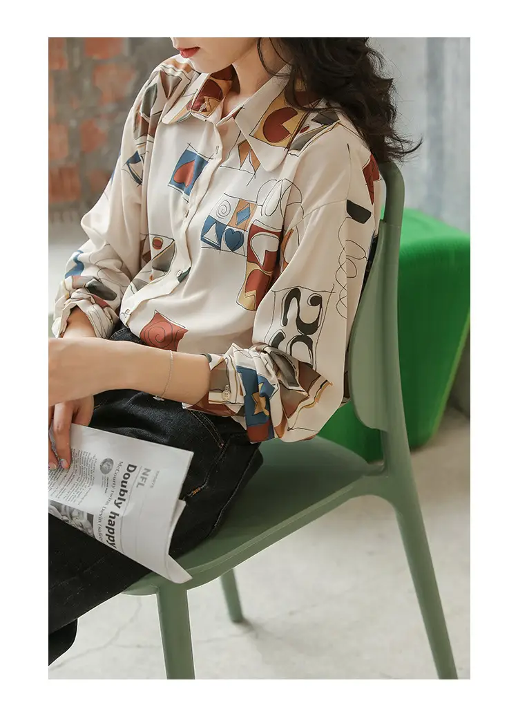 Women Retro Printed Loose Long Sleeve Shirt 2022 — feature 18