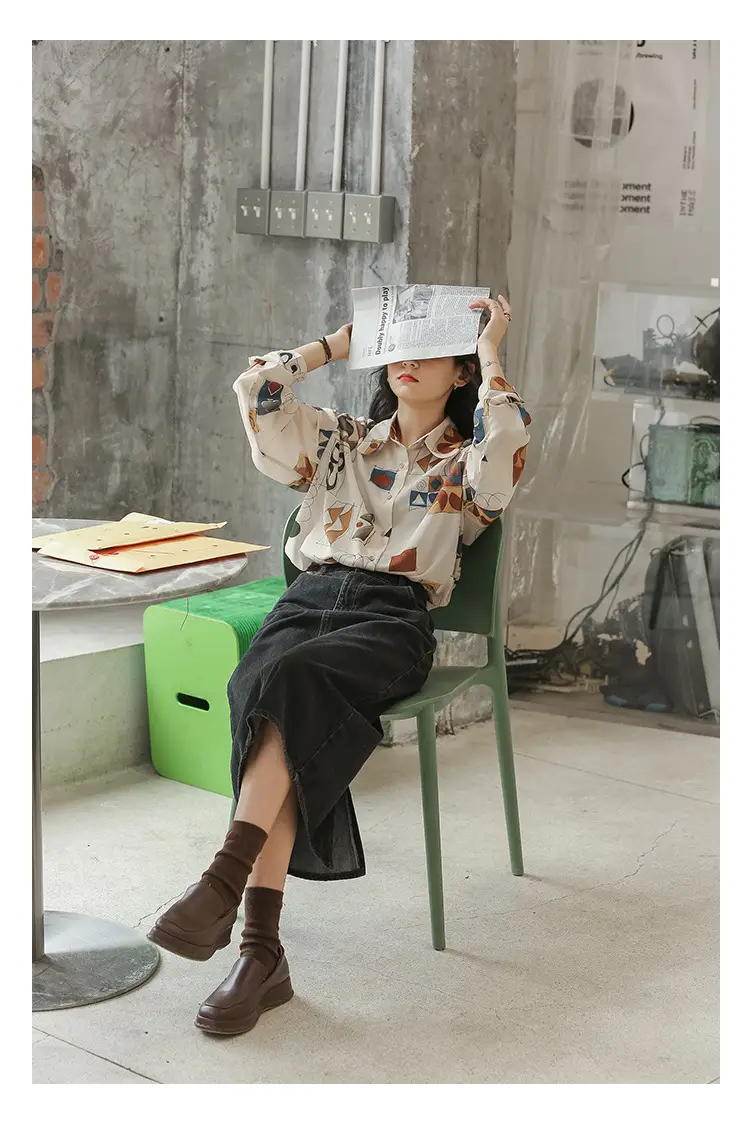 Women Retro Printed Loose Long Sleeve Shirt 2022 — feature 22