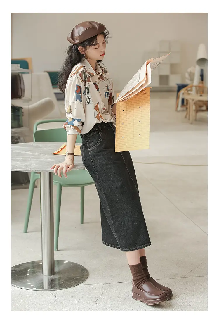 Women Retro Printed Loose Long Sleeve Shirt 2022 — feature 9