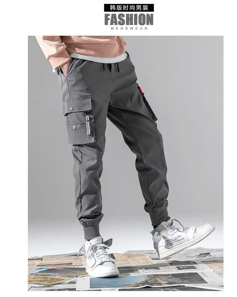 Men Winter Fleece Cargo Pants Black Slim Fit — feature 11