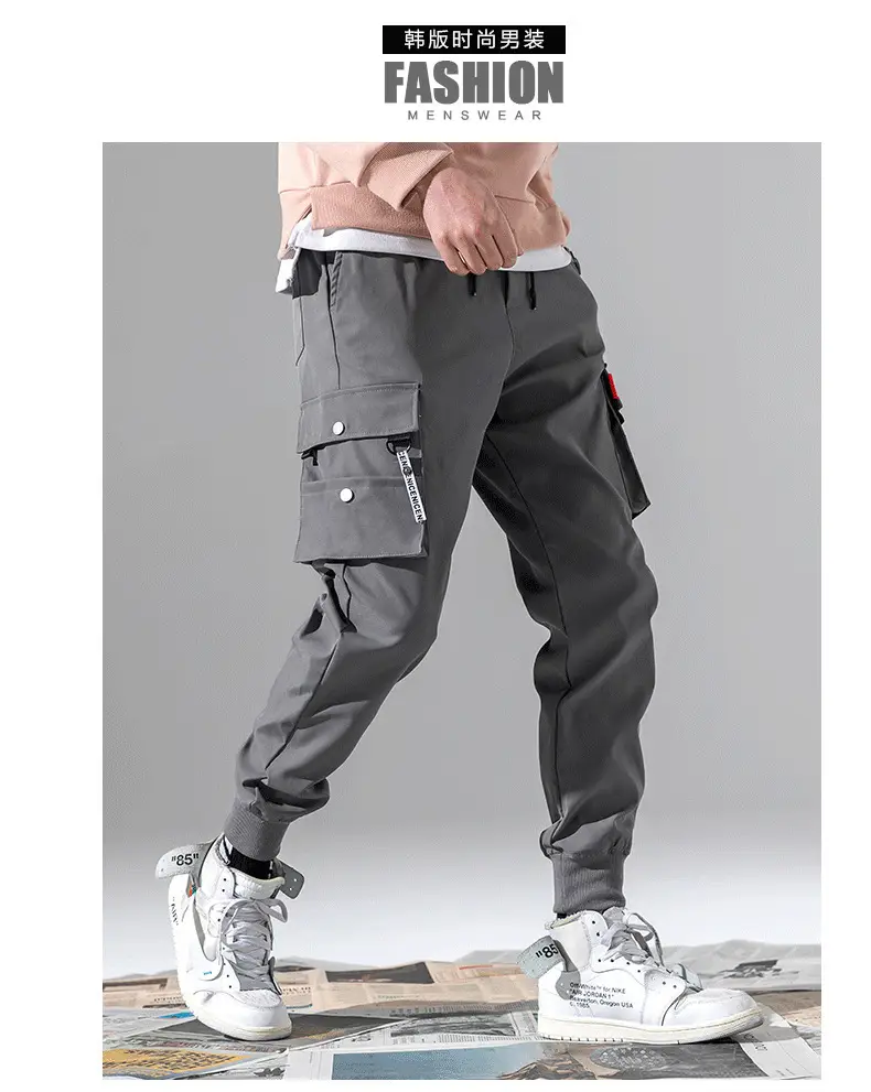 Men Winter Fleece Cargo Pants Black Slim Fit — feature 12