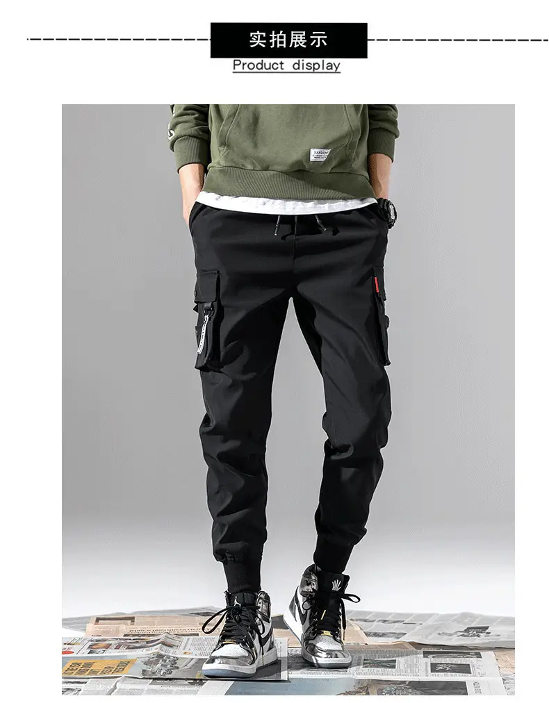 Men Winter Fleece Cargo Pants Black Slim Fit — feature 5
