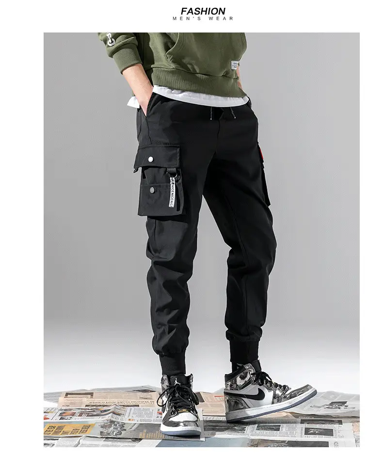 Men Winter Fleece Cargo Pants Black Slim Fit — feature 6