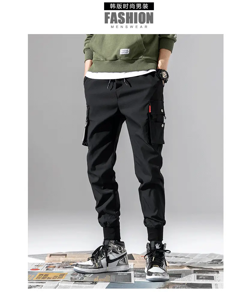 Men Winter Fleece Cargo Pants Black Slim Fit — feature 7