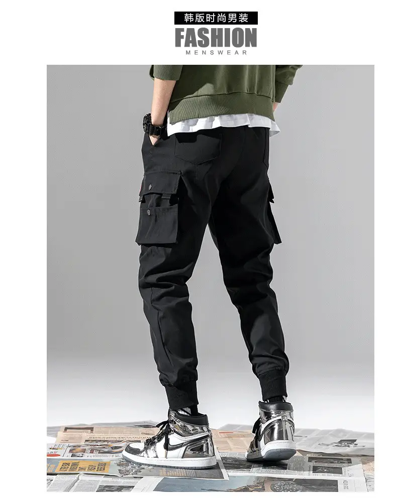 Men Winter Fleece Cargo Pants Black Slim Fit — feature 8