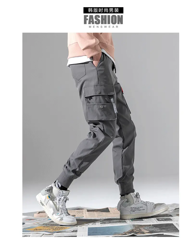 Men Winter Fleece Cargo Pants Black Slim Fit — feature 9