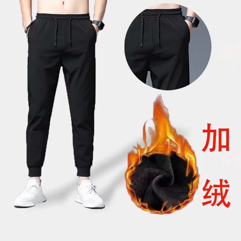 Men Winter Fleece Cargo Pants Black Slim Fit - Image 10