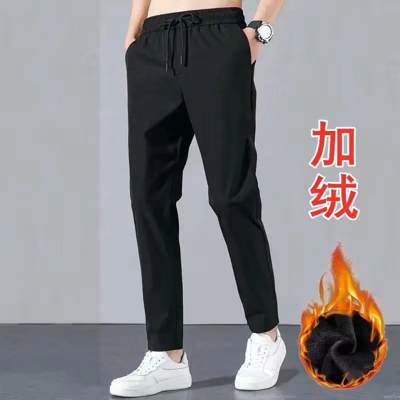 Men Winter Fleece Cargo Pants Black Slim Fit - Image 9