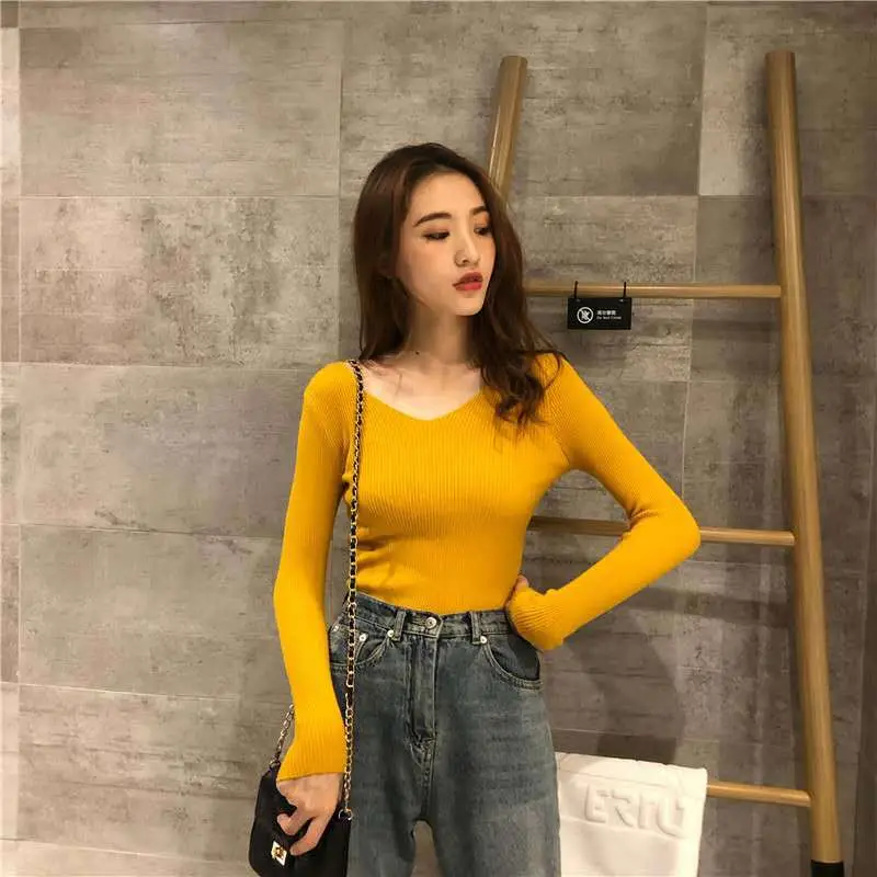 2020 Korean Style Long Sleeve Knitted Top V-Neck Women — feature 9