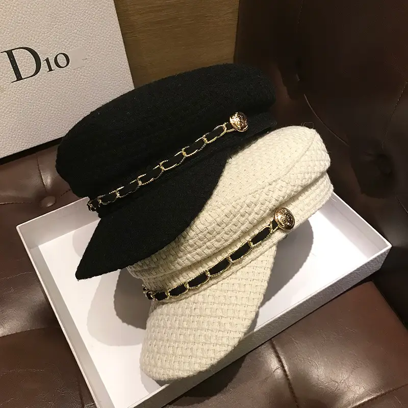 Japanese Style Autumn Winter Navy Hat for Women Chain Peaked Cap