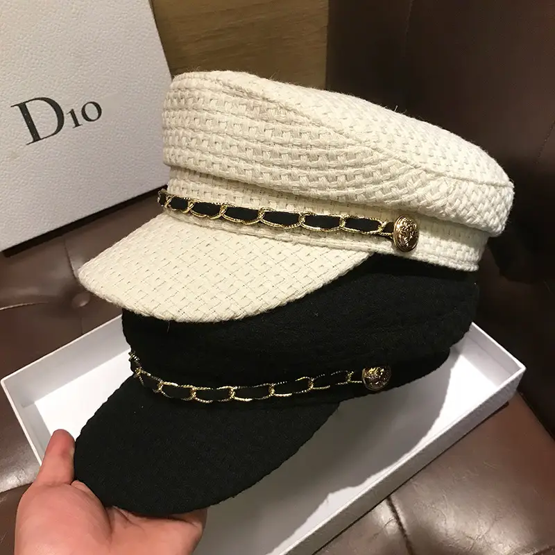 Japanese Style Autumn Winter Navy Hat for Women Chain Peaked Cap - Image 5