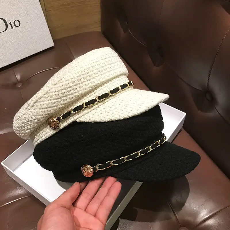 Japanese Style Autumn Winter Navy Hat for Women Chain Peaked Cap - Image 7