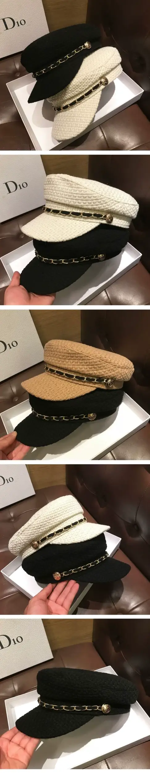 Japanese Style Autumn Winter Navy Hat for Women Chain Peaked Cap — feature 1