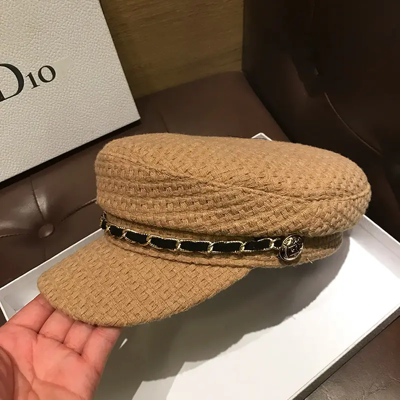 Japanese Style Autumn Winter Navy Hat for Women Chain Peaked Cap - Image 2