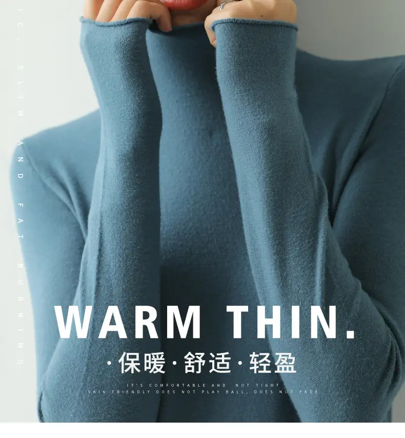 Women Knitted Half-High Collar T-Shirt White Winter — feature 13