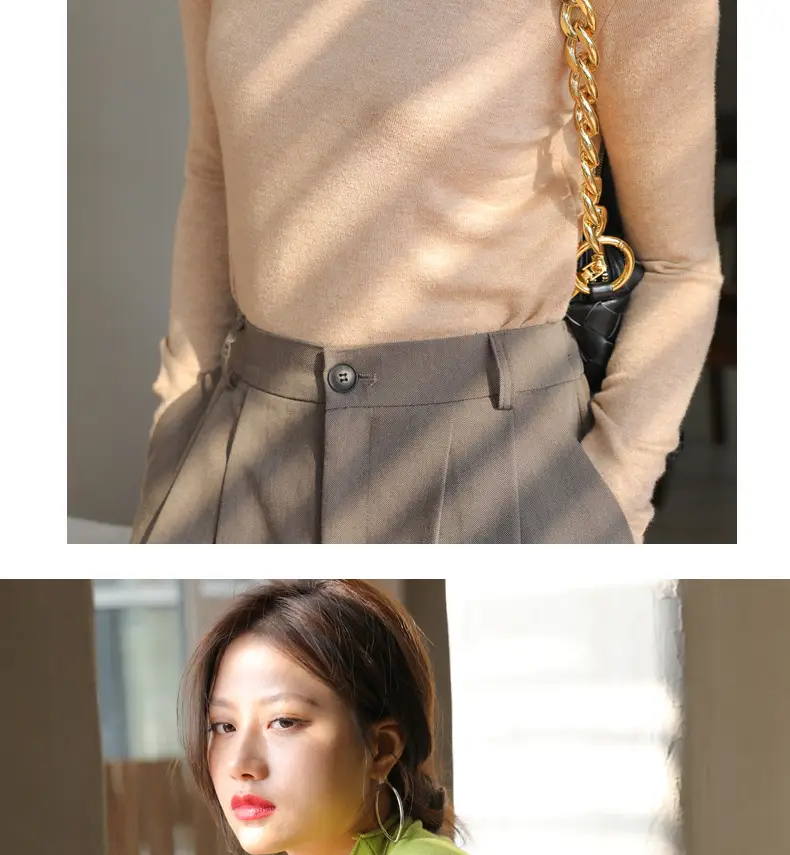 Women Knitted Half-High Collar T-Shirt White Winter — feature 27