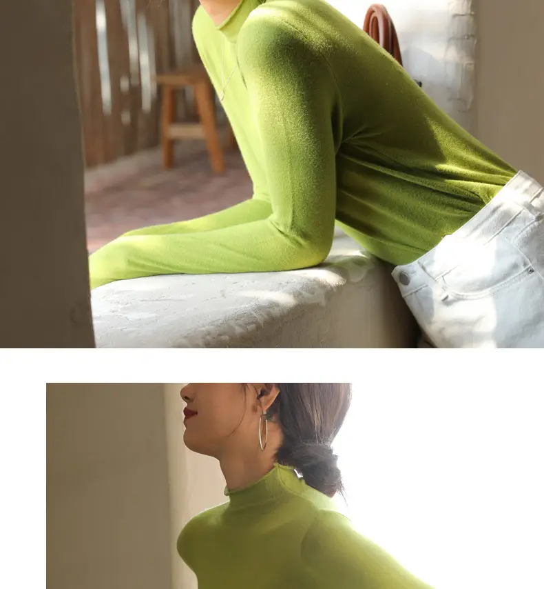 Women Knitted Half-High Collar T-Shirt White Winter — feature 28