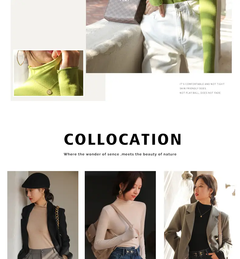 Women Knitted Half-High Collar T-Shirt White Winter — feature 9