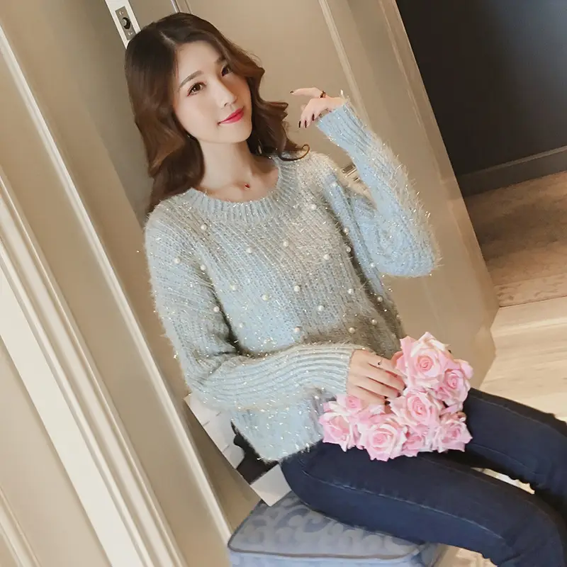 2026 Women's Beaded Knit Pullover Sweater Winter Top - Image 4