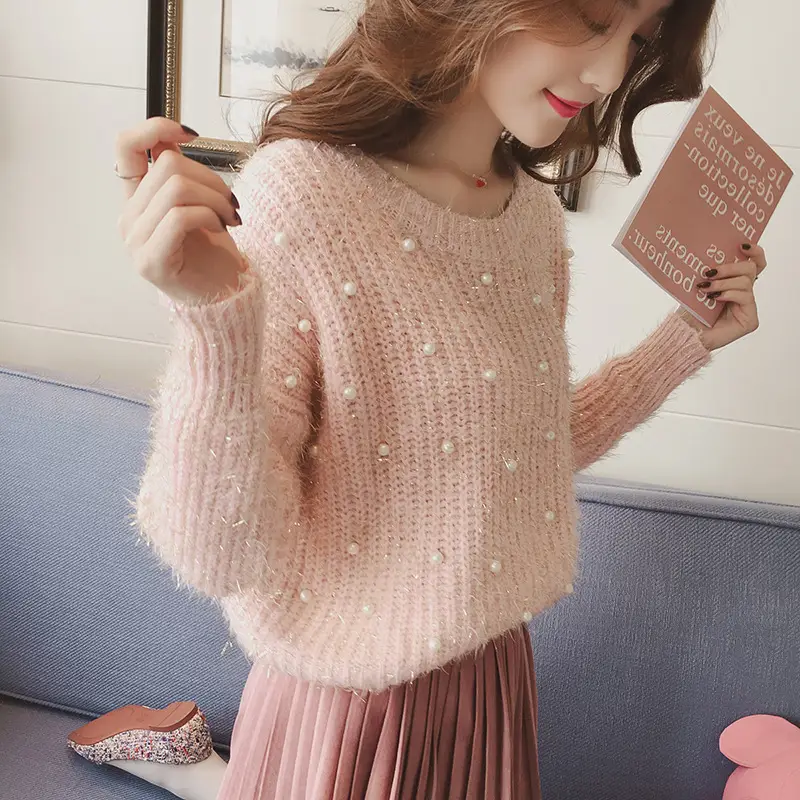 2026 Women's Beaded Knit Pullover Sweater Winter Top - Image 5