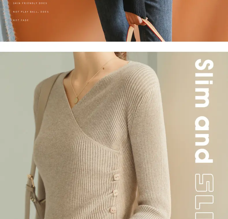 White V Neck Long Sleeve Knit Shirt for Women — feature 14