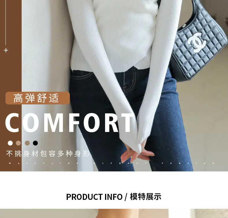 White V Neck Long Sleeve Knit Shirt for Women — feature 16