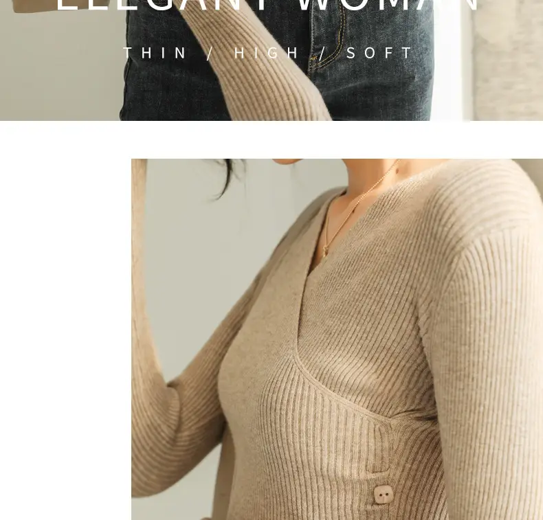 White V Neck Long Sleeve Knit Shirt for Women — feature 18