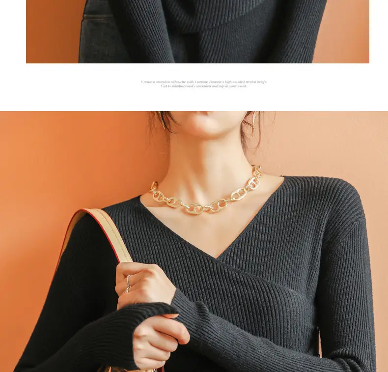 White V Neck Long Sleeve Knit Shirt for Women — feature 23